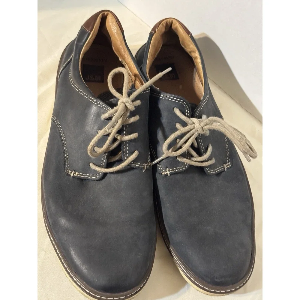 J&M Sheepskin‎ Nubuck Leather Oxford Casual Shoes Mens 11M Navy Lace Up Comfort